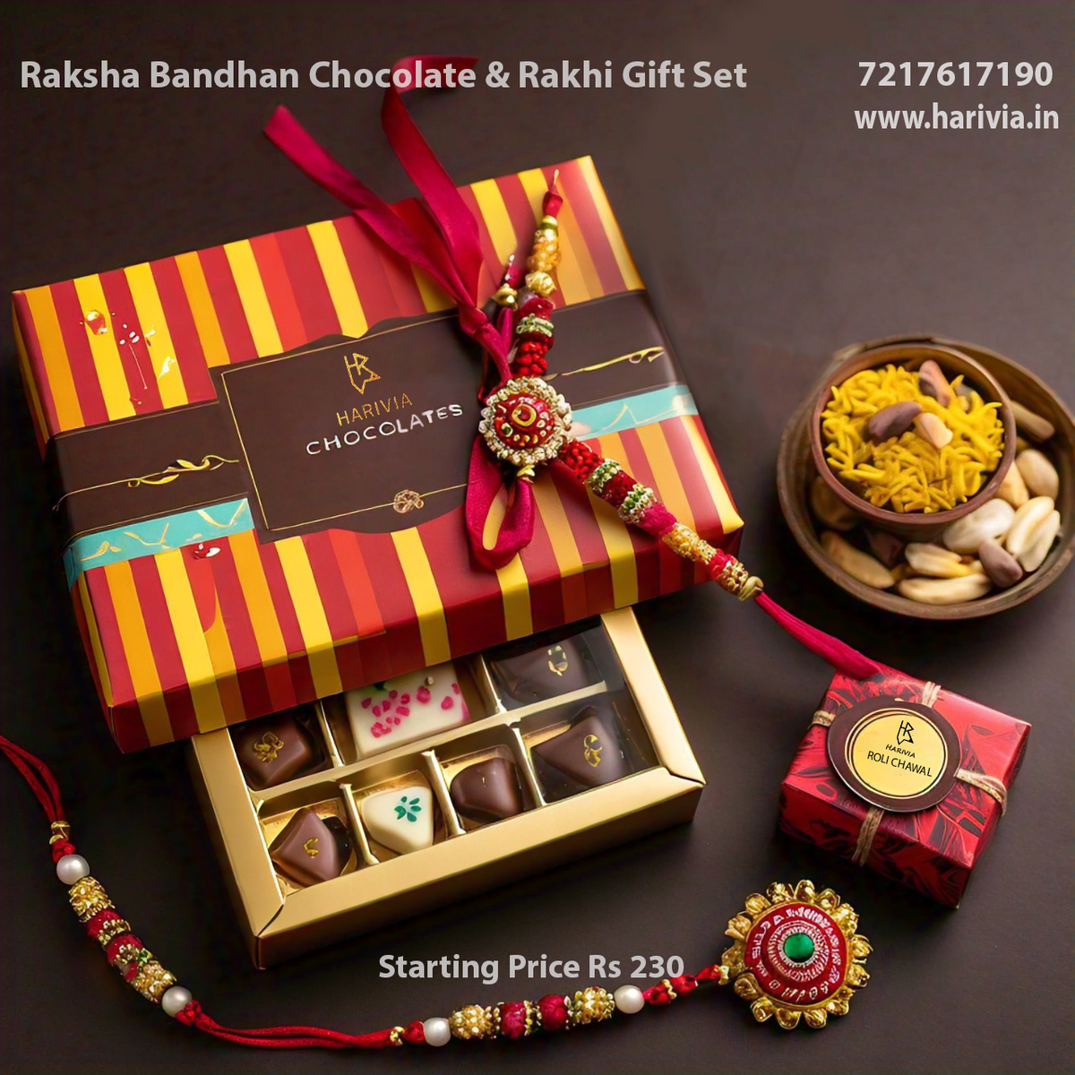 Harivia Chocolates Raksha Bandhan Chocolate and Rakhi Gift Set